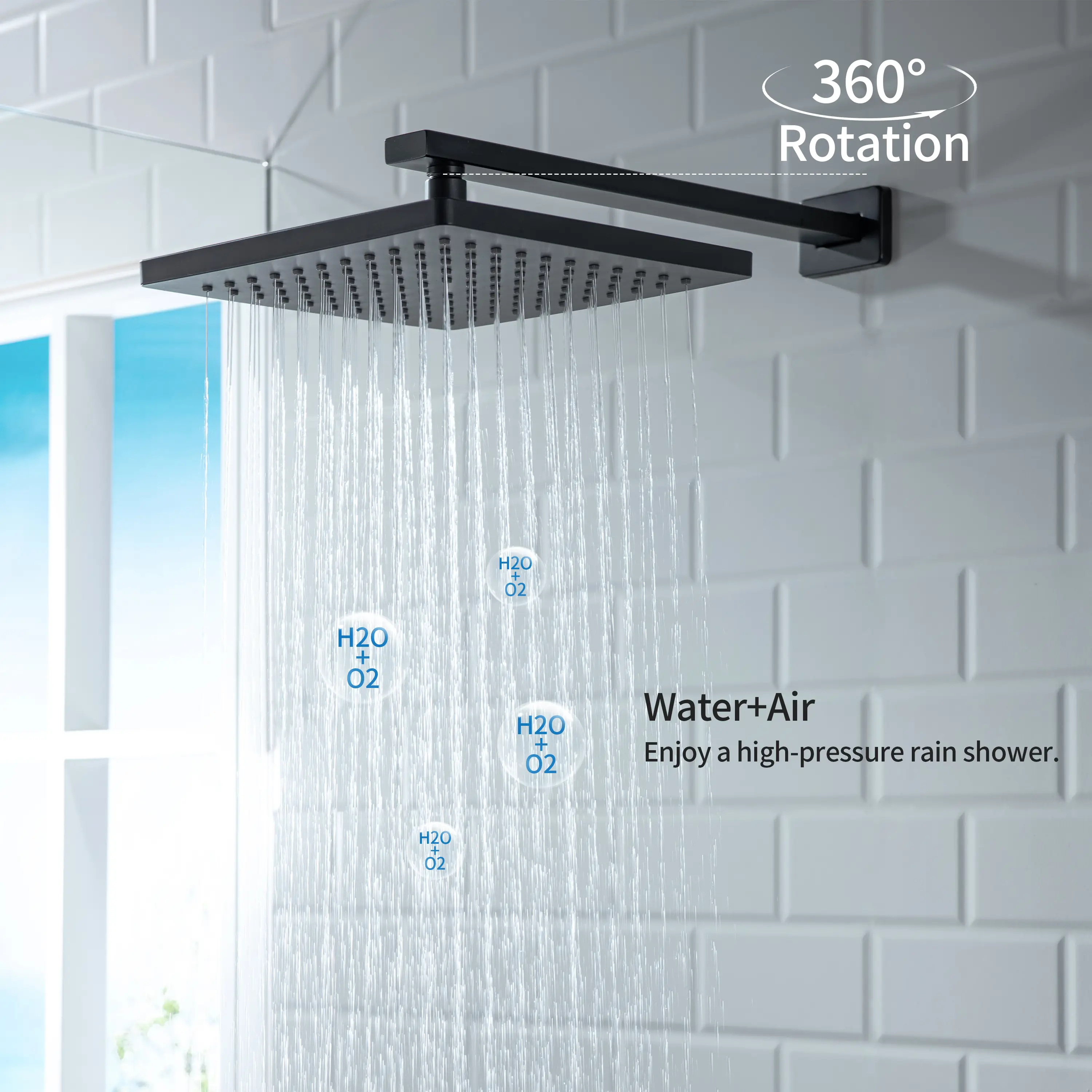 Casta Diva Rain Shower Head with Handheld Spray, Square, Black | CD-S02B - Image 4