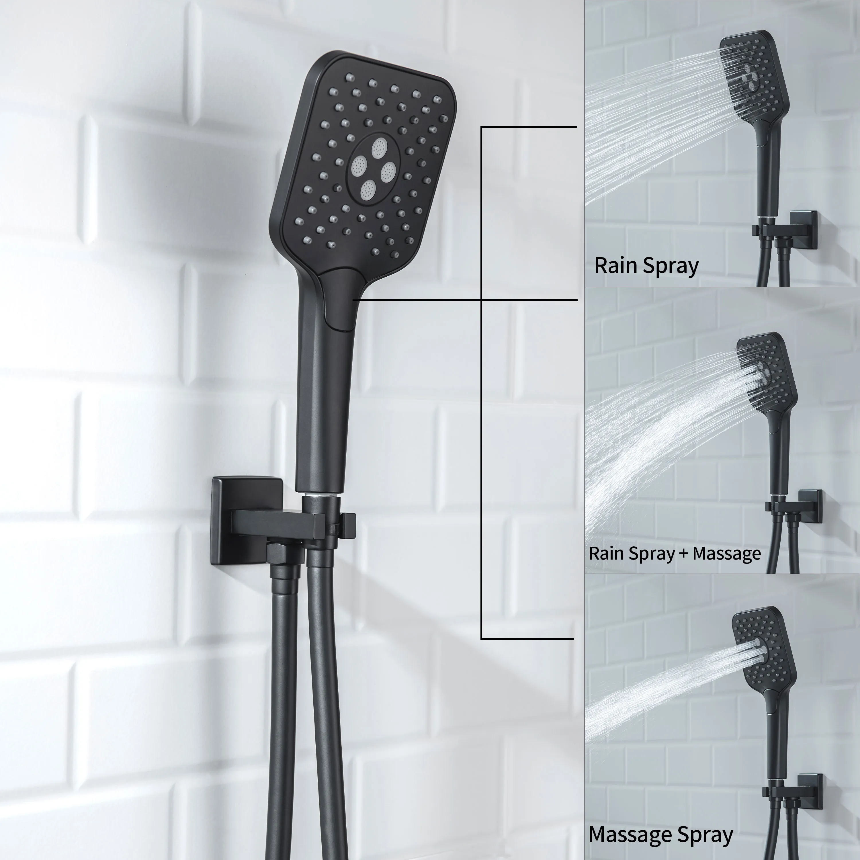 Casta Diva Rain Shower Head with Handheld Spray, Square, Black | CD-S02B - Image 5