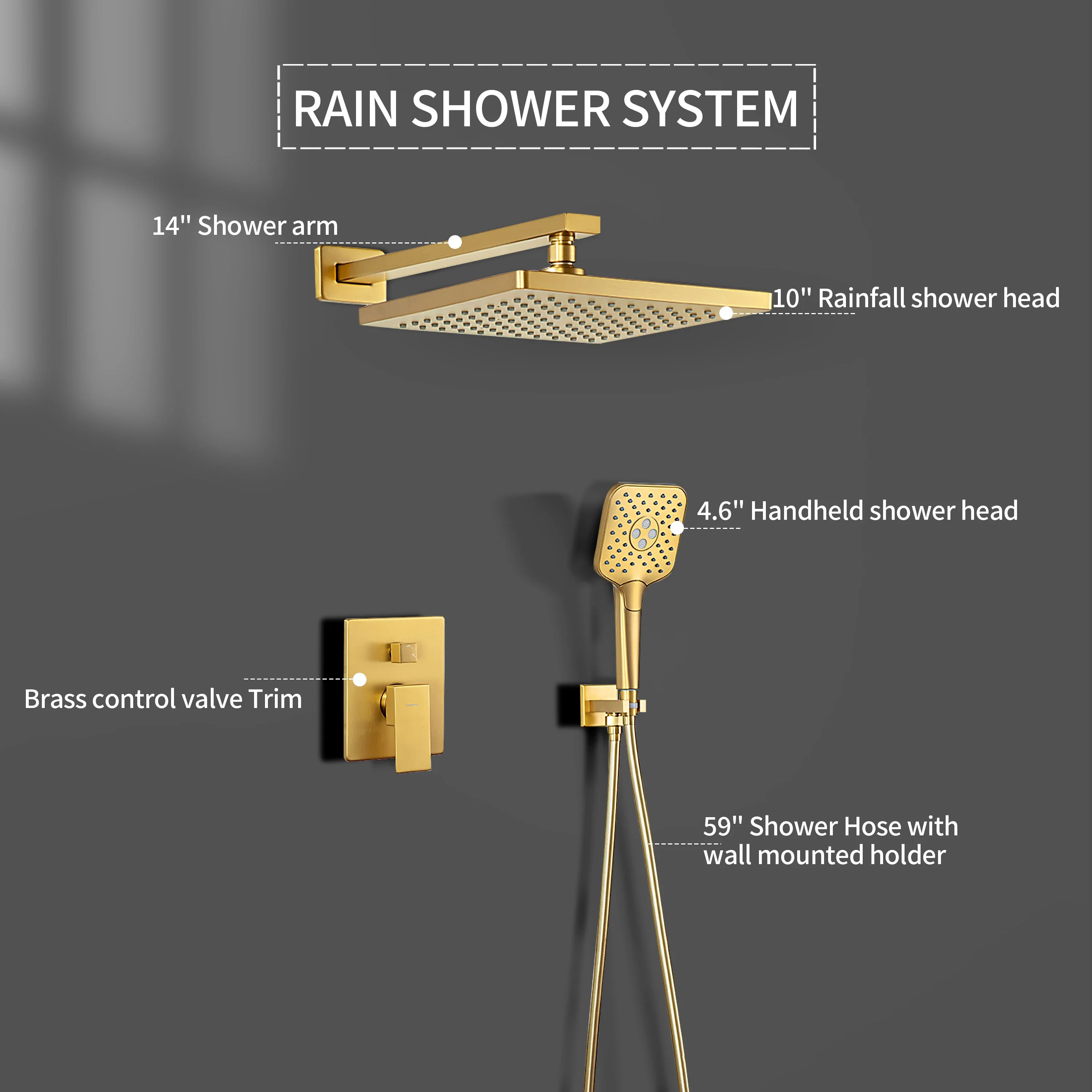 Casta Diva Rain Shower Head with Handheld Spray, Square, Brushed Gold | CD-S02G - Image 7