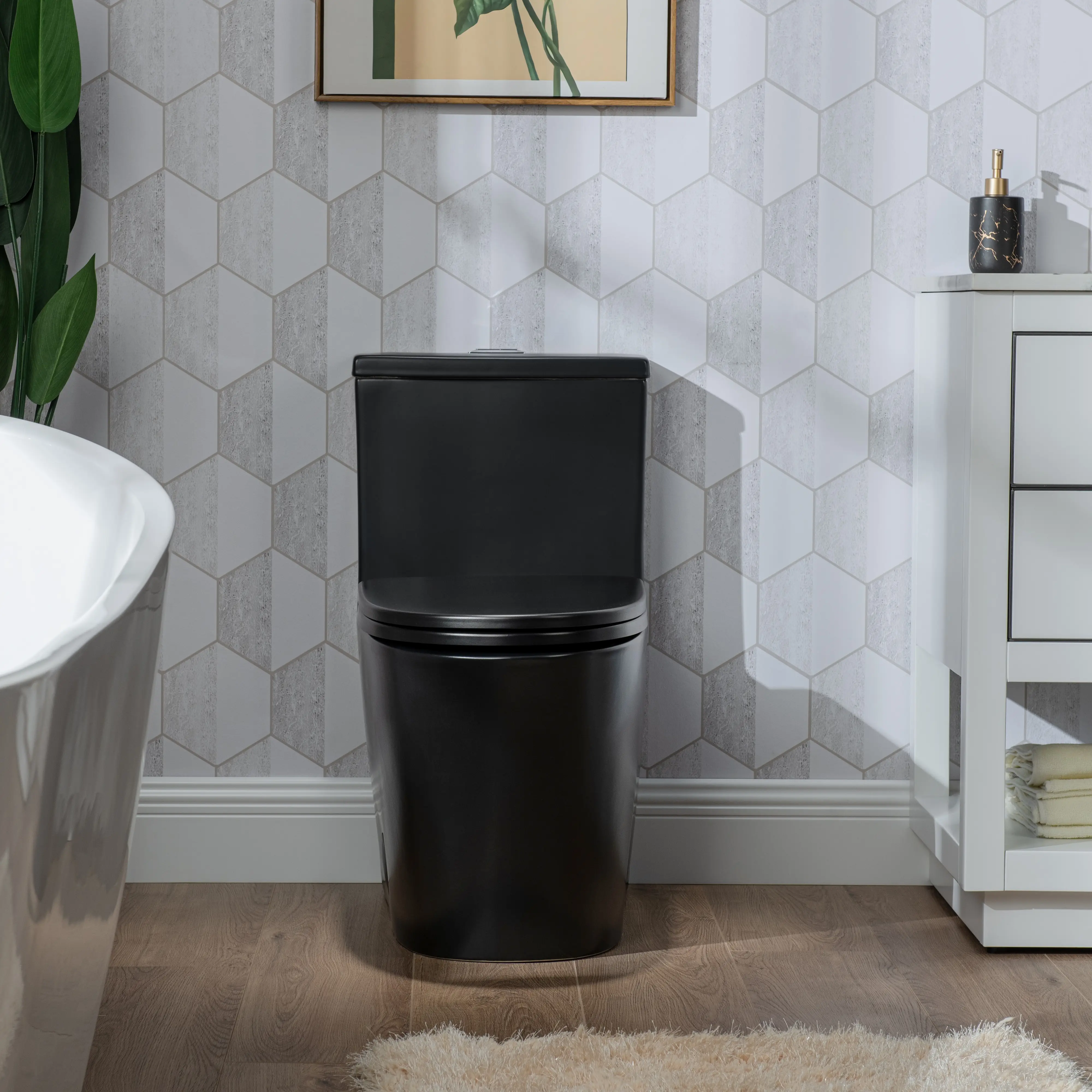CASTA DIVA CD-T002 – One-Piece Elongated Toilet with Dual Flush 0.9/1.28 GPF, 12'' Rough-in, Black