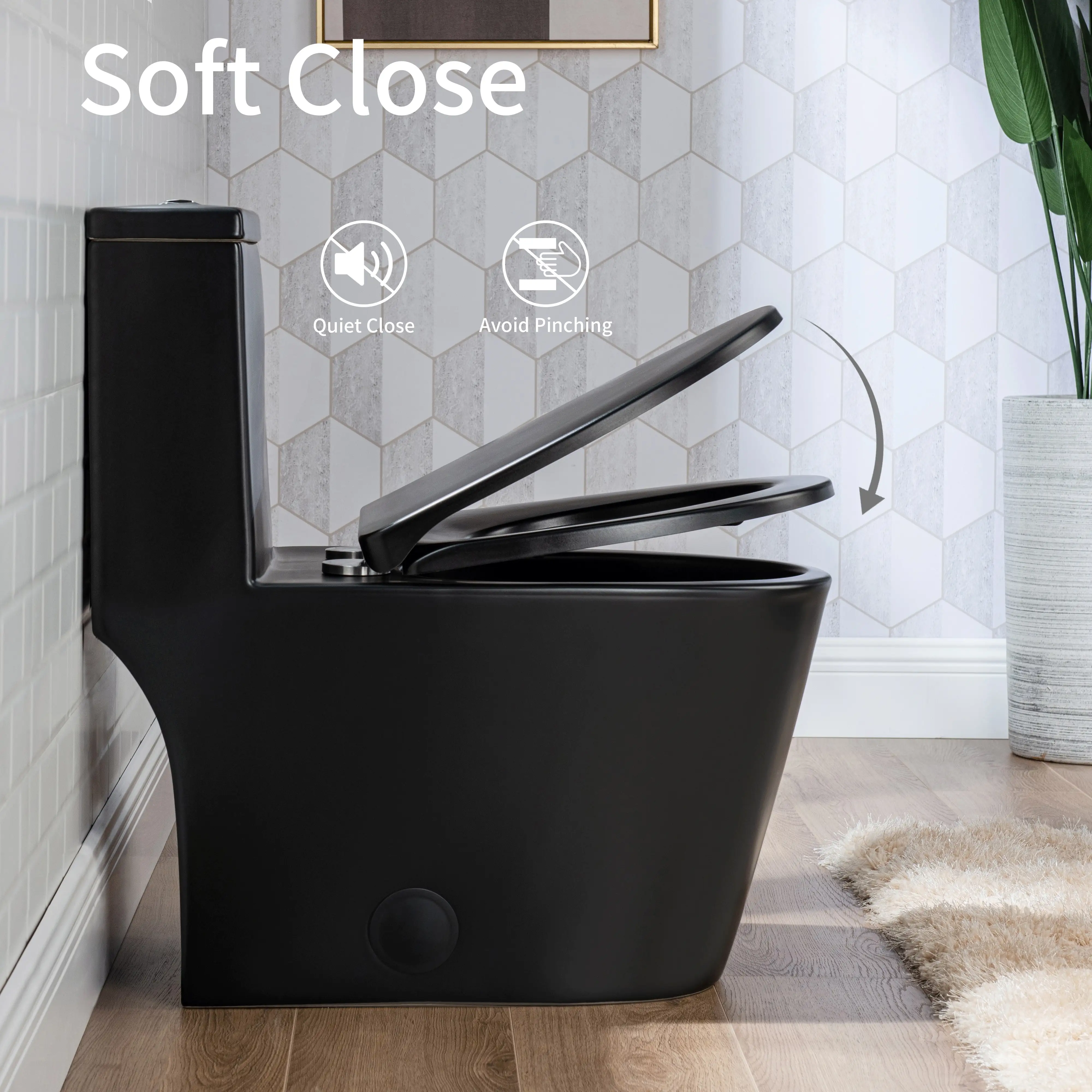 CASTA DIVA CD-T002 – One-Piece Elongated Toilet with Dual Flush 0.9/1.28 GPF, 12'' Rough-in, Black - Image 2