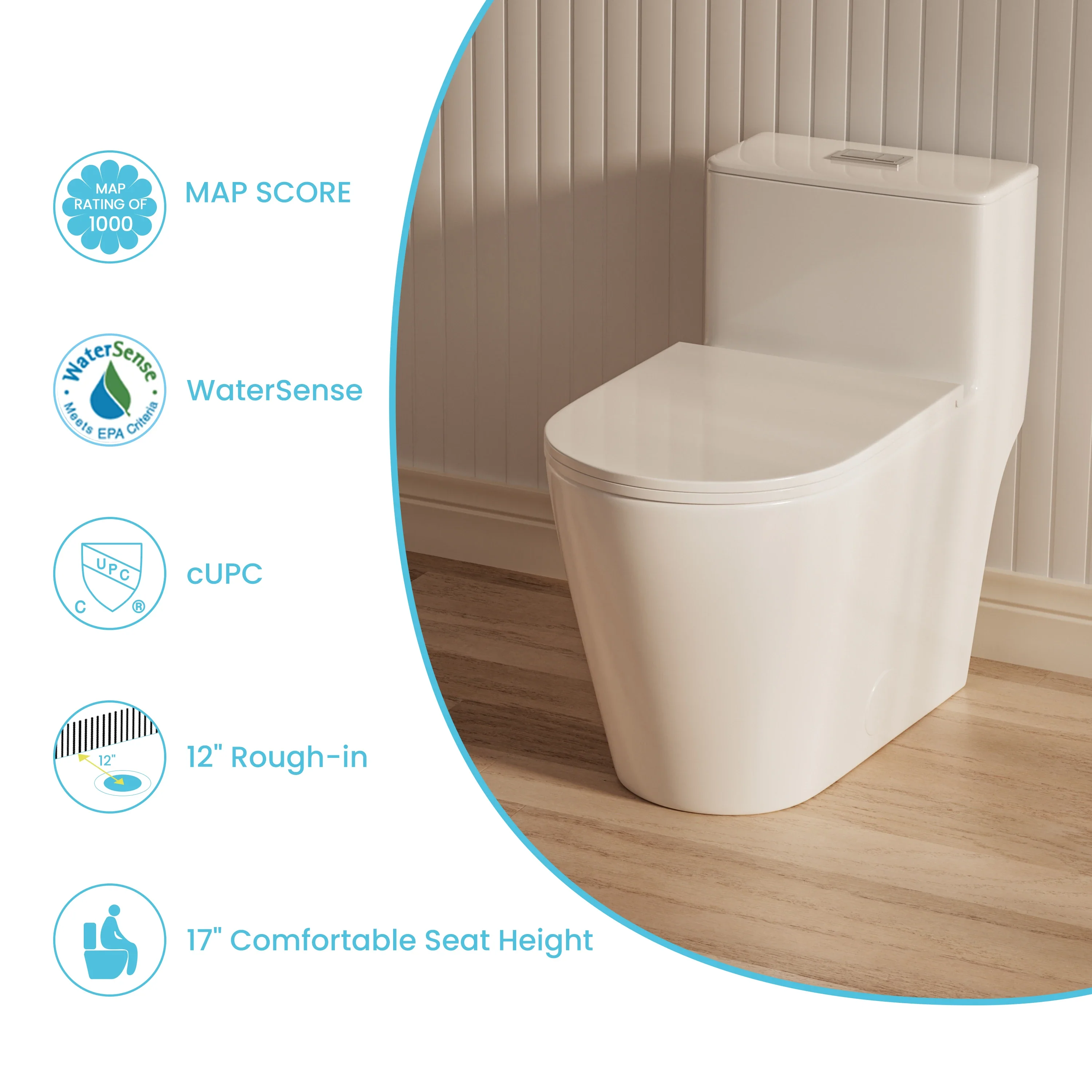 CASTA DIVA CD-T005 – ADA-Compliant One-Piece Elongated Toilet with Dual Flush 1.0/1.6 GPF, 12'' Rough-in, White - Image 7