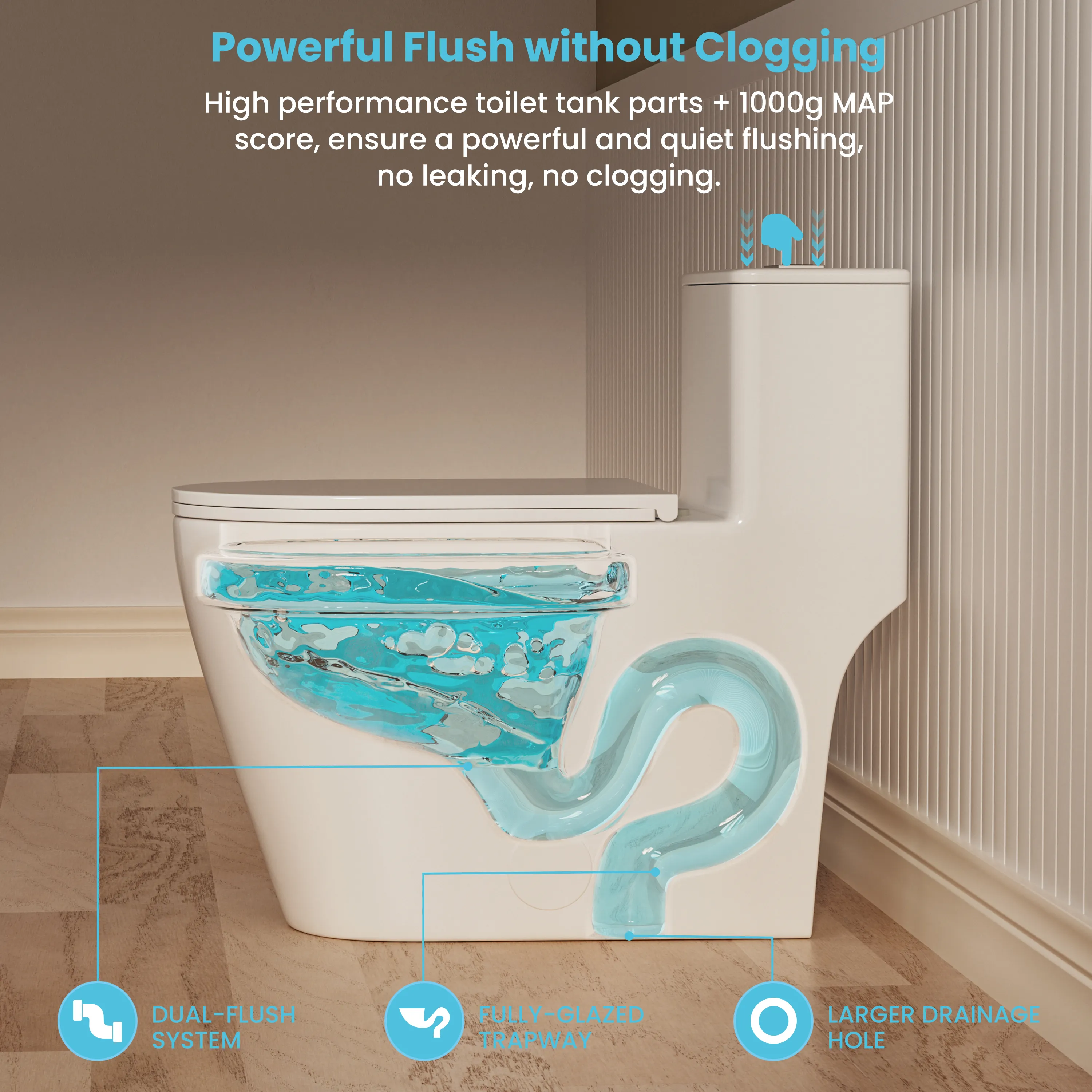 CASTA DIVA CD-T005 – ADA-Compliant One-Piece Elongated Toilet with Dual Flush 1.0/1.6 GPF, 12'' Rough-in, White - Image 8