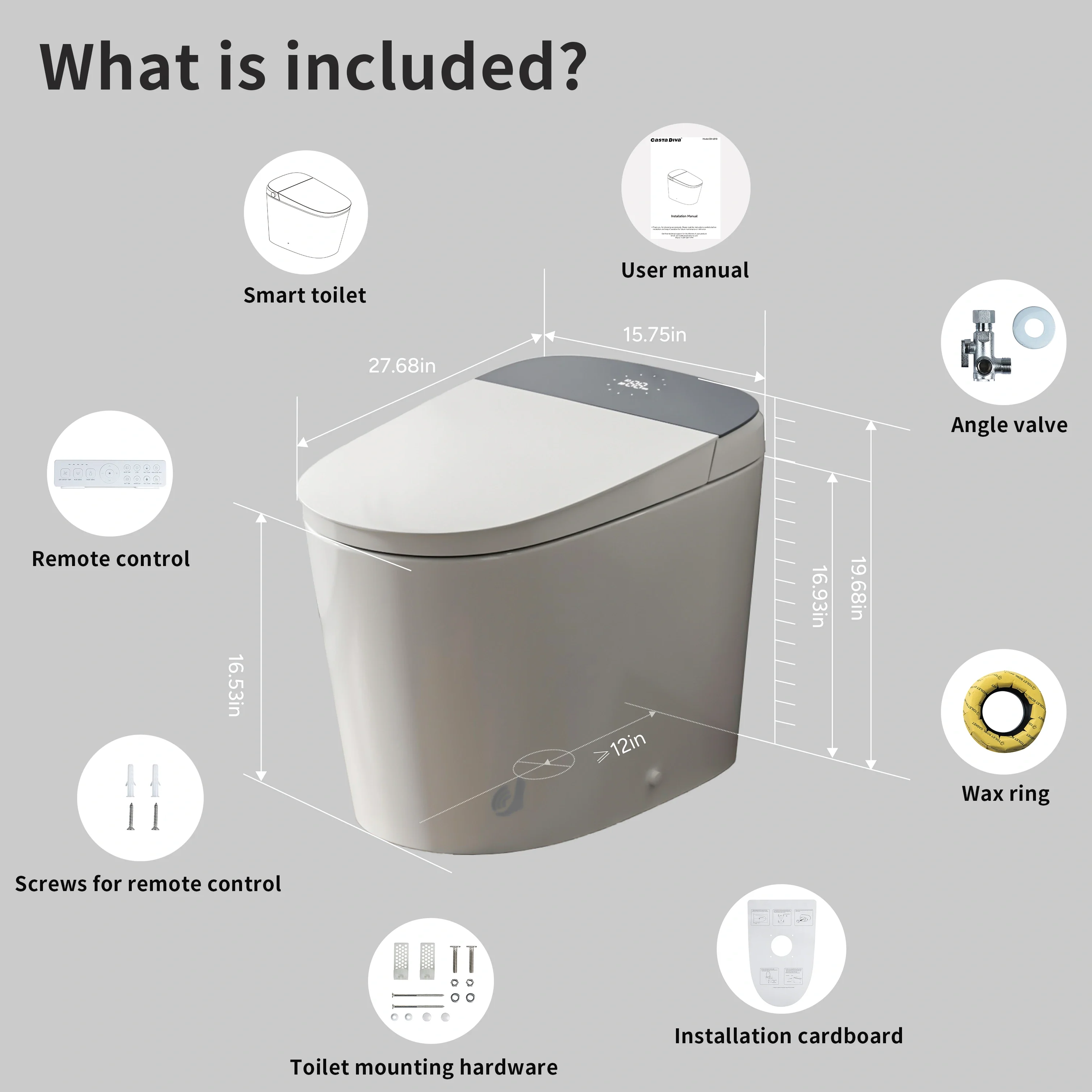 Casta Diva CD-U010 Smart Toilet with Auto Open/Close, ADA-Compliant, Heated Seat, Dual Flush, Concealed Tank - Image 16