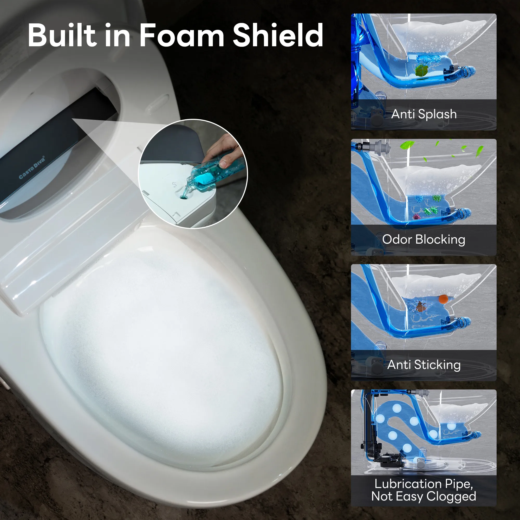 CASTA DIVA CD-W10V-PRO -  Smart Toilet with Air-Assisted Flush, Auto Open Lid, Foam Shield & UV Sterilization - Image 8