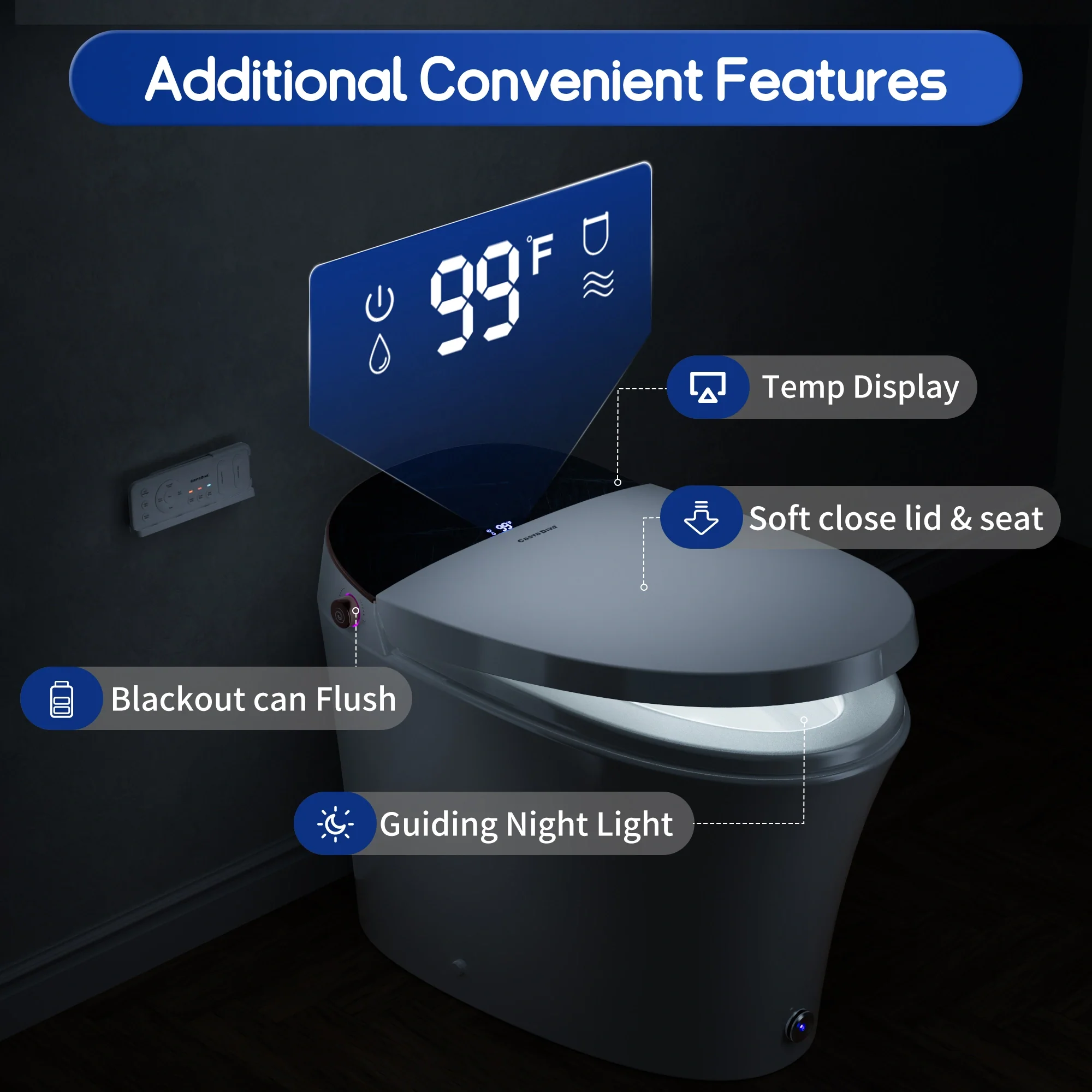 CASTA DIVA CD-Y010L – Smart Toilet with Heated Seat, Foam Shield & Built-In Tank - Image 10