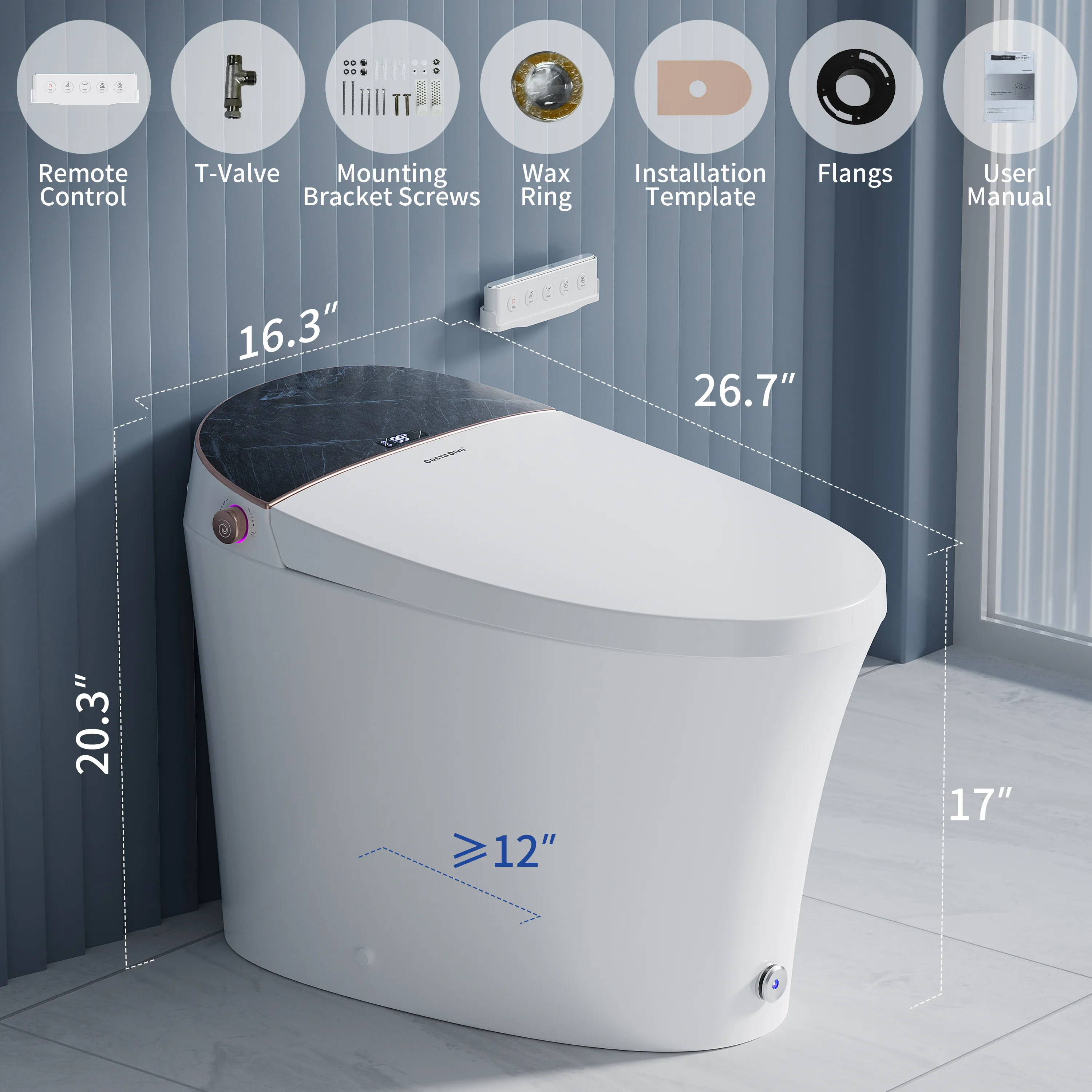 CASTA DIVA CD-Y010POV – Smart Toilet with Concealed Tank, Auto Open/Close & Foam Shield - Image 14