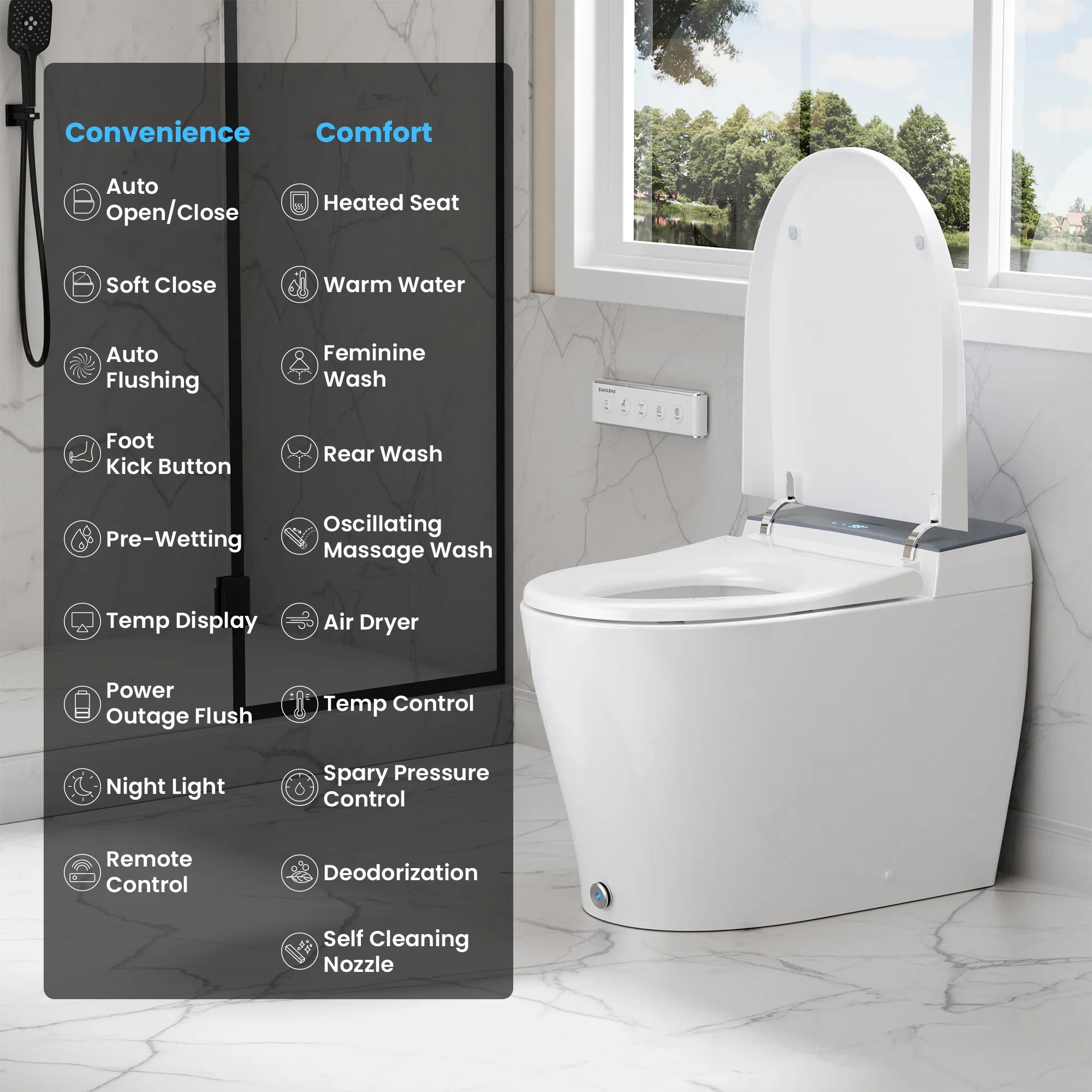 CASTA DIVA CD-Y090 – Smart Toilet with Auto Open/Close, Heated Seat & Digital Display - Image 12